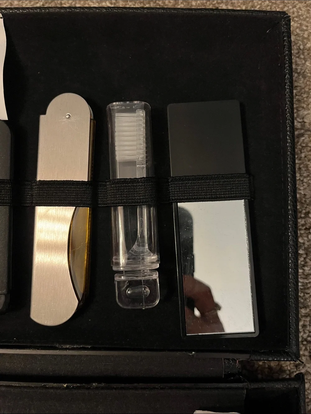Compact Black Travel Manicure Set with Silver Tools